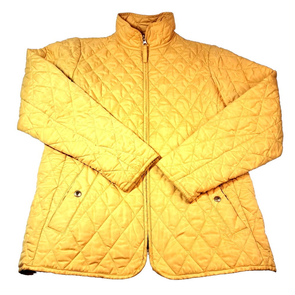 Lands' End Quilted Barn Jacket Womens S / 6-8 Yellow Plaid Lined Preppy Chores